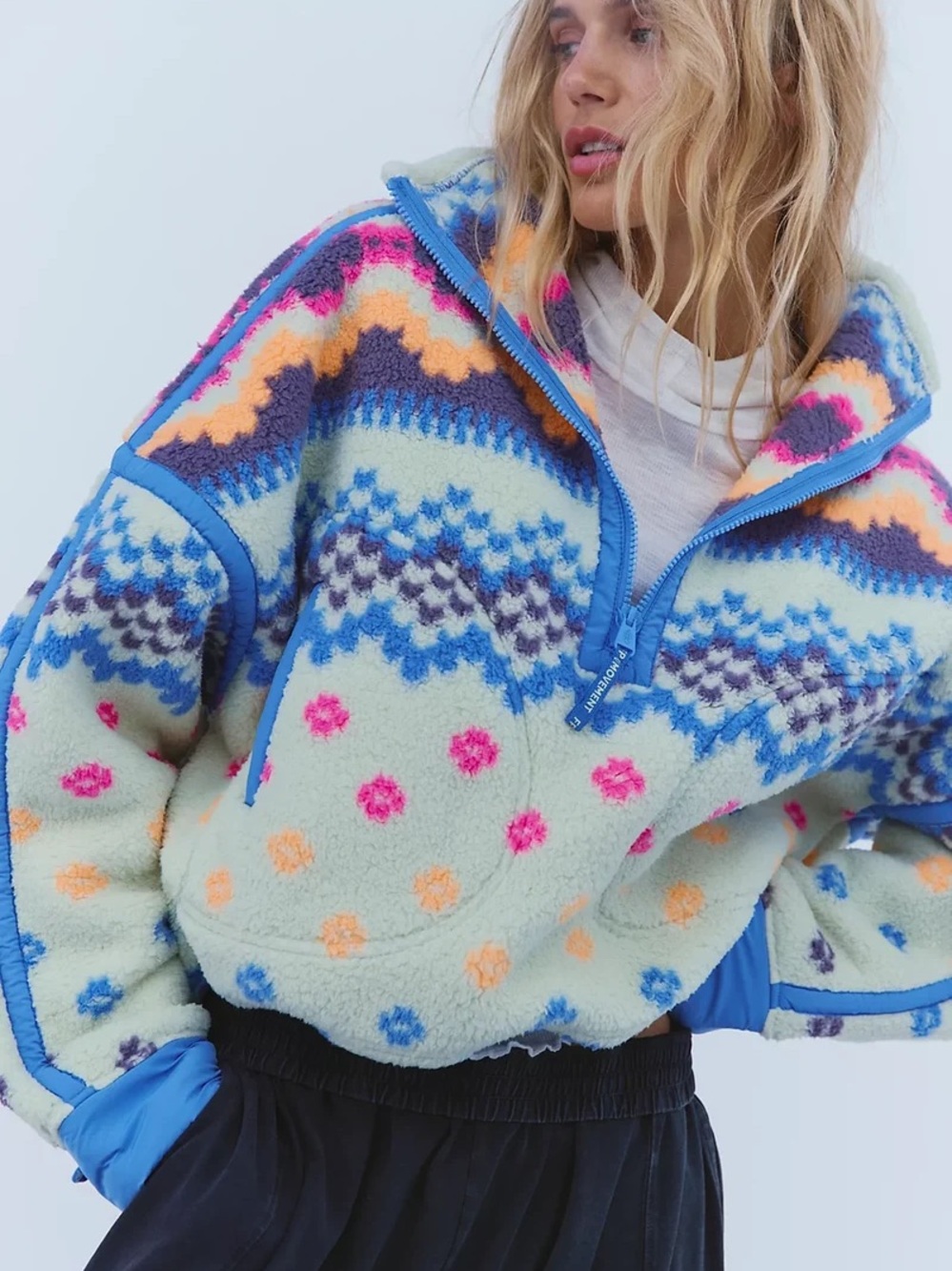 Free People Movement Isle Knit Twig Mountain High Printed Half Zip Fleece